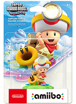 Figurine amiibo Capitaine Toad et la fleur parlante dans le jeu Super Mario Bros. Wonder