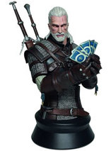 Le buste de Geralt dans Witcher 3 jouant au Gwent par Dark Horse est en promo