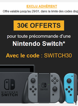 30€ offerts en bon d’achat pour la Nintendo Switch !