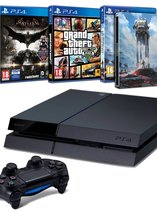 PlayStation 4 500 Go + Batman Arkham Knight + Star Wars Battlefront + Steelbook + GTA V